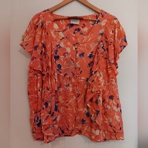 Haute HIPPIE Ruffle Peachy Orange  Floral Women's Top